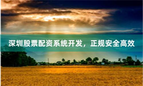 深圳股票配资系统开发，正规安全高效